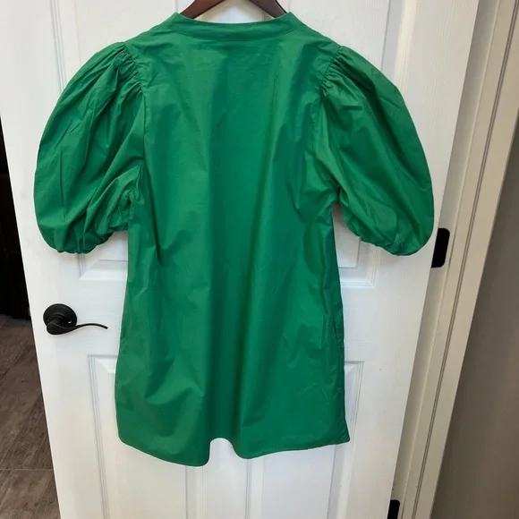 Nicole Miller Vibrant Green Puff Sleeve Mini Dress Size L LIKE NEW - Picture 2 of 7